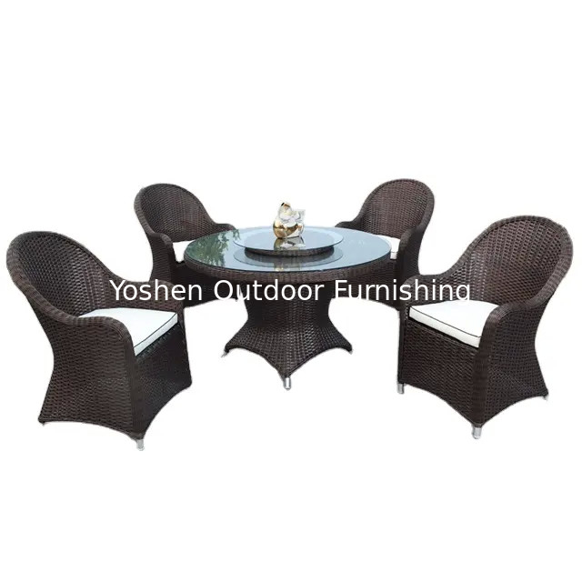 5 pièces ensemble de salle à manger en osier de rotin mobilier extérieur mobilier de jardin en osier rotatif table à manger et meubles de chaise---8311