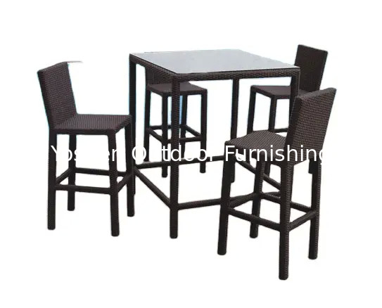 5 pièces de table de bar ensemble de tabourets de bar extérieur meubles en osier de patio haute salle à manger ensemble de bar---8103