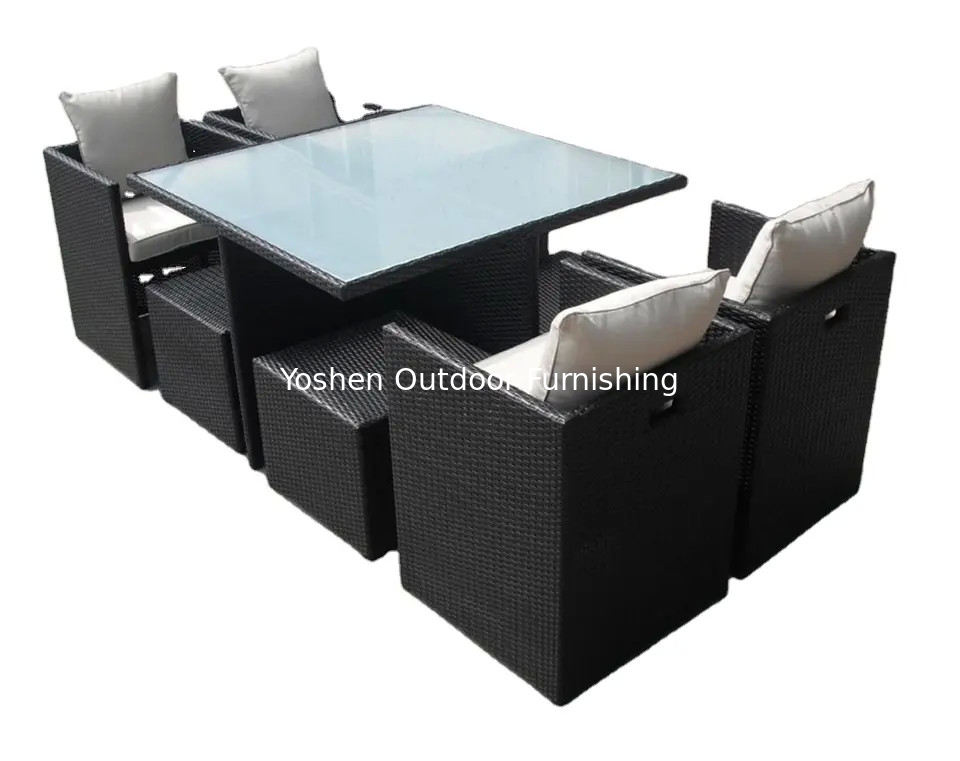 Table à manger de luxe en plastique de résine de wicker, cube de rotin, meubles de jardin, table à manger à 6 places...