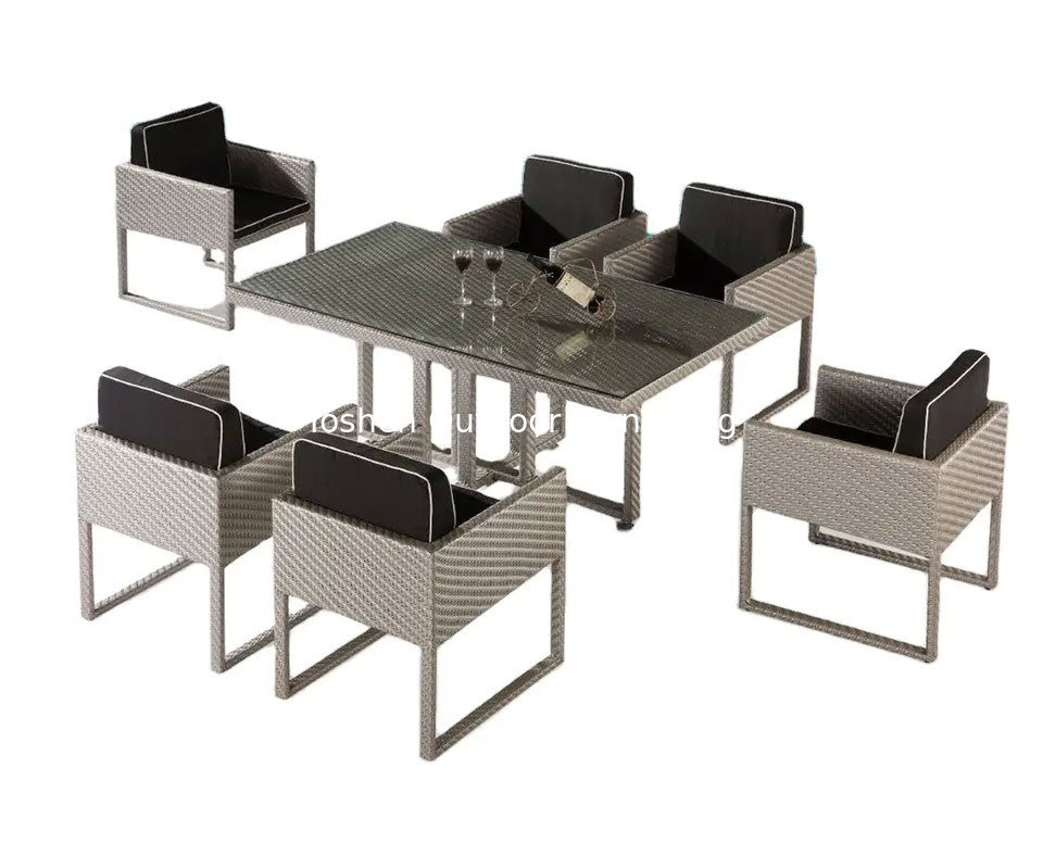 6 pièces de jardin en plein air patio en osier rotin plastique résine meubles de salle à manger avec fauteuils et table---8195