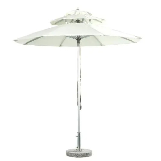 Resort commercial jardin de plage deux couches rond table extérieure parapluies blanches parapluies restaurant parapluie---2000