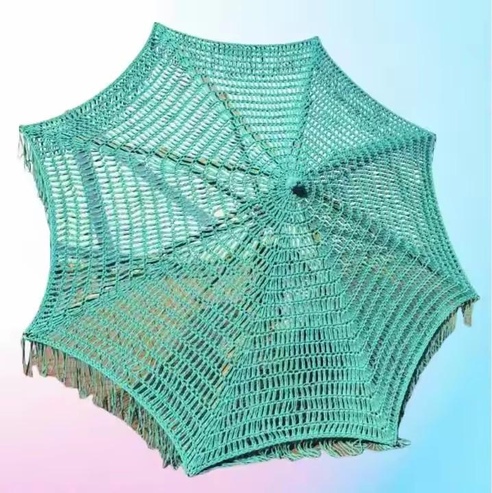 9 pieds de plage extérieure verte Tassel parapluie parapluie hôtel Crochet parapluie tissée Macrame parapluie