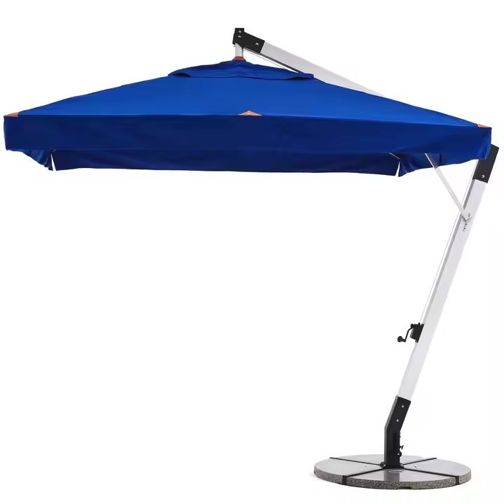 Parasol de plage robuste de 13 pieds résistant au vent, grand parasol cantilever carré extérieur avec franges