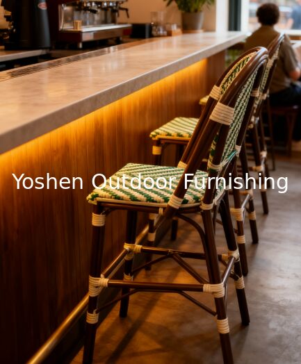 Des tabourets de bar de style bistrot français, des tabourets de hauteur de comptoir vintage avec dos en canne