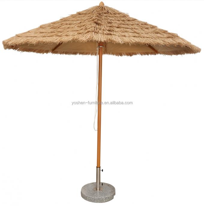 Parapluie de plage en chaume de tiki avec poteau central en aluminium de 9 pieds, parapluie de plage en paille hula 0