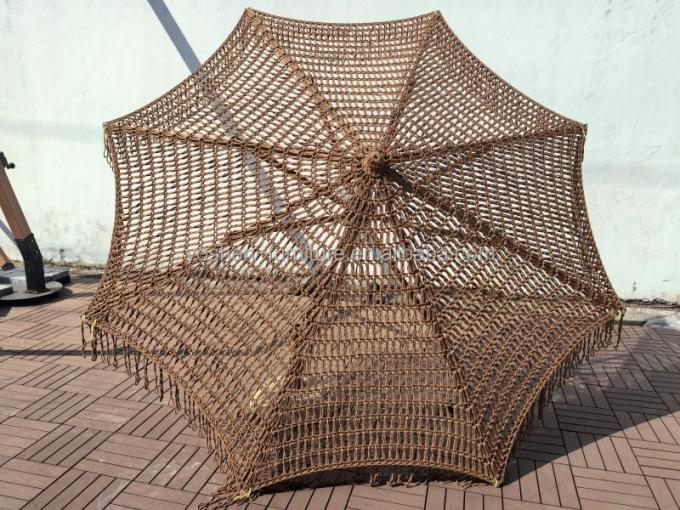 9 pieds de café chocolat extérieur Macrame cordes de parapluie de plage parapluie à crochet tissé Tassel parapluie de marché 0