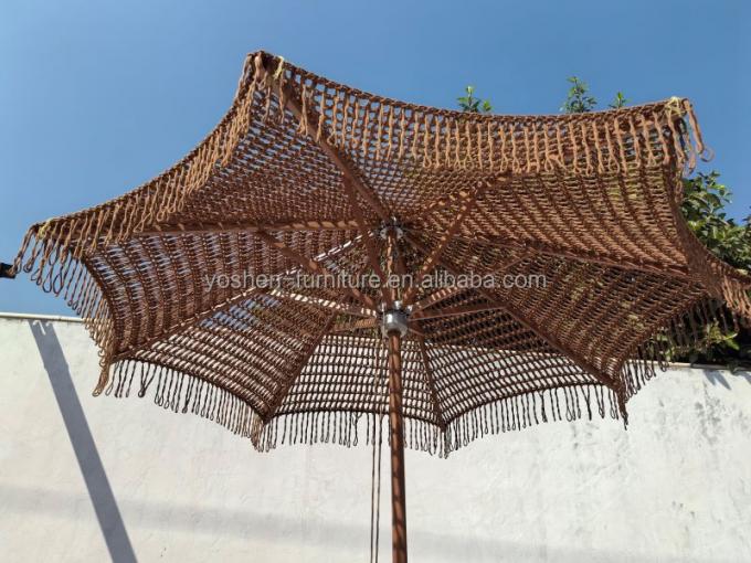 9 pieds de café chocolat extérieur Macrame cordes de parapluie de plage parapluie à crochet tissé Tassel parapluie de marché 1