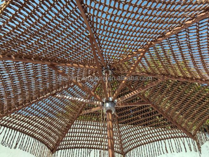 9 pieds de café chocolat extérieur Macrame cordes de parapluie de plage parapluie à crochet tissé Tassel parapluie de marché 2