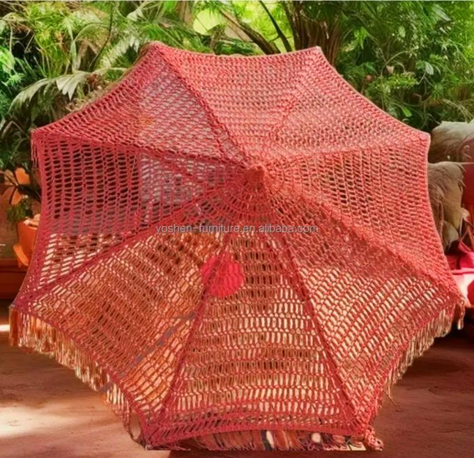 9 pieds de café chocolat extérieur Macrame cordes de parapluie de plage parapluie à crochet tissé Tassel parapluie de marché 5