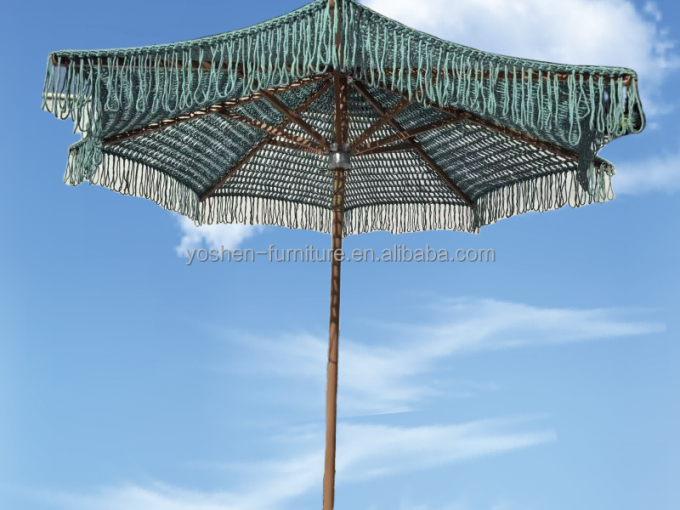 9 pieds de plage extérieure verte Tassel parapluie parapluie hôtel Crochet parapluie tissée Macrame parapluie 0
