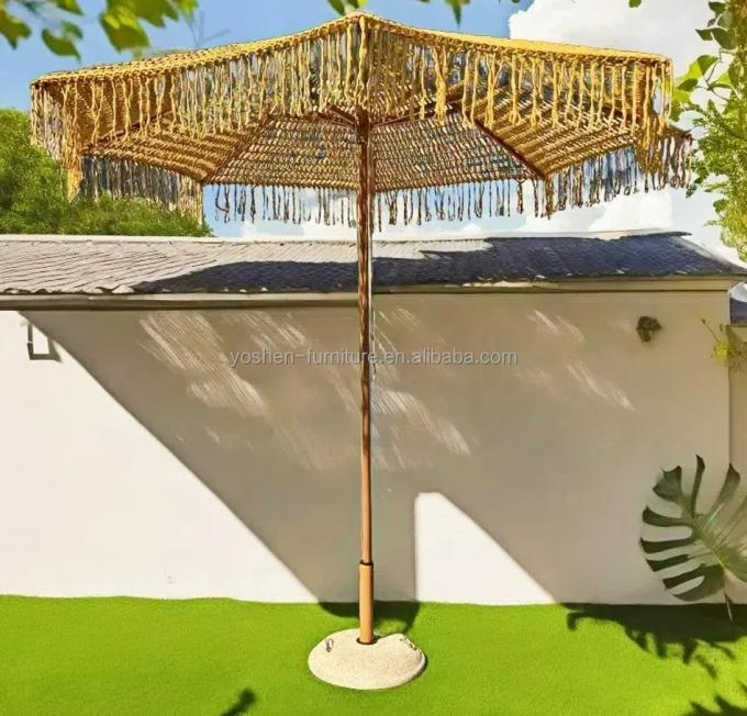 9 pieds jaune INS Trend Resort parapluie parapluie tissée à crochet parapluie Tassel Macrame 0