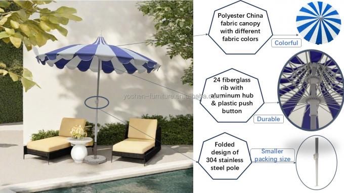 8.5 FT Pagoda en acier inoxydable en forme de marché parapluie en fibre de verre bande de côtes Pagoda parapluies commerciaux de patio 0