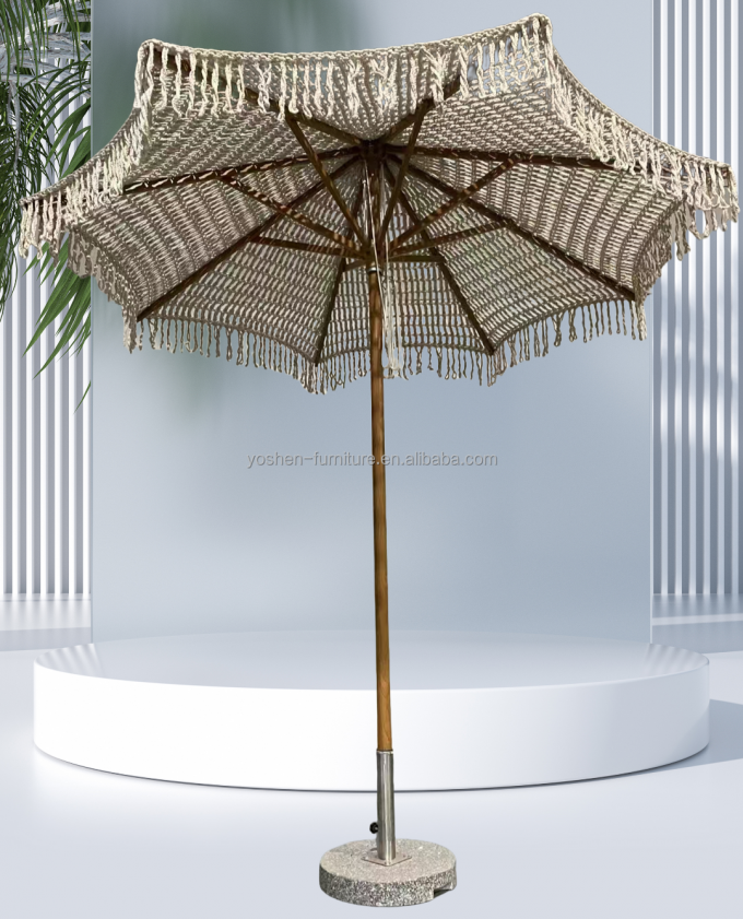 Parapluie de 9 pieds pour le marché commercial Tassel Macrame Parasol 0