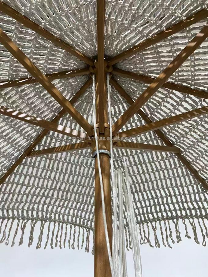 Parasol de plage de villégiature en macramé crochet de 9 pieds, pompons, parasol à auvent tissé, parasol à franges en macramé 4