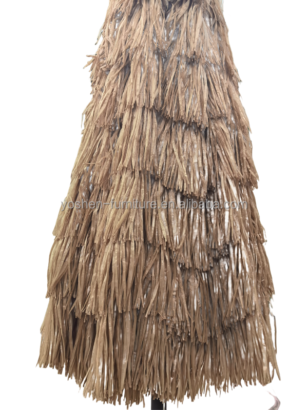 Parapluie de plage de paille synthétique de 9 pieds 8 côtes plastique Parapluie Tiki de paille de plage de sable Parapluie de paille avec frange 1