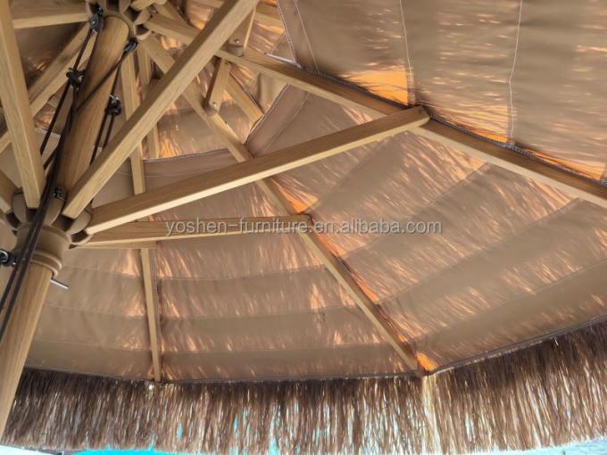 Parapluie de plage de paille synthétique de 9 pieds 8 côtes plastique Parapluie Tiki de paille de plage de sable Parapluie de paille avec frange 5