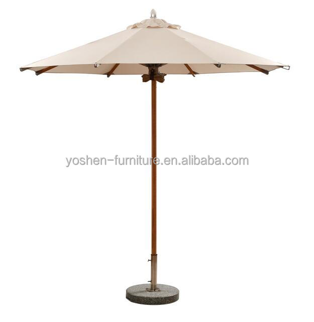 Toutes les conditions météorologiques 10 pieds plage extérieure ronde toile Parasol en bois Hôtel Resort Picnic Teak Pole Parapluie Ombrage 0
