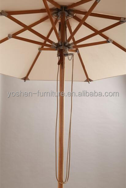 Toutes les conditions météorologiques 10 pieds plage extérieure ronde toile Parasol en bois Hôtel Resort Picnic Teak Pole Parapluie Ombrage 1