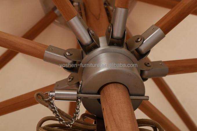 Toutes les conditions météorologiques 10 pieds plage extérieure ronde toile Parasol en bois Hôtel Resort Picnic Teak Pole Parapluie Ombrage 2