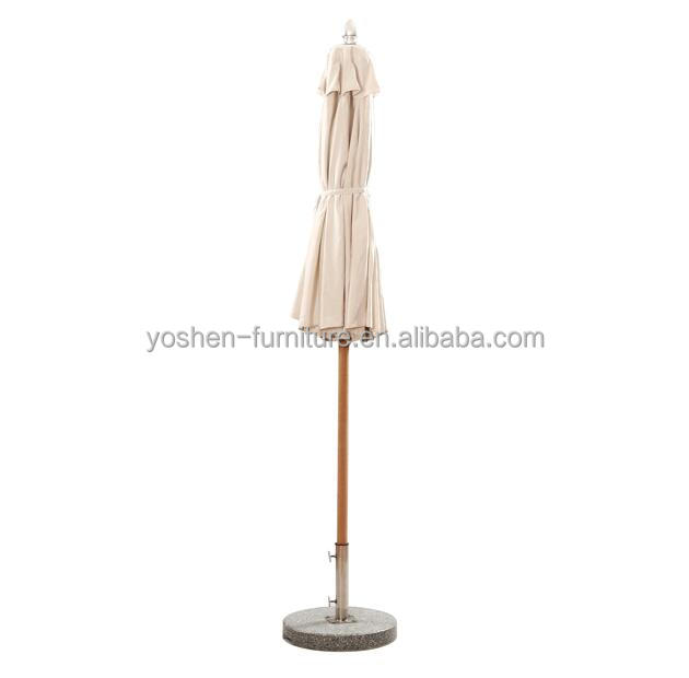 Toutes les conditions météorologiques 10 pieds plage extérieure ronde toile Parasol en bois Hôtel Resort Picnic Teak Pole Parapluie Ombrage 4
