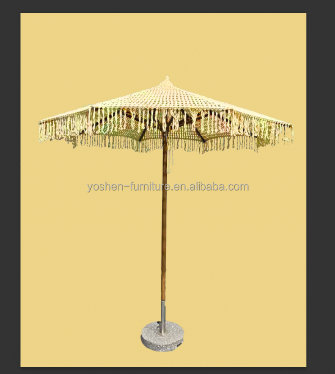 Parasol de plage de villégiature en macramé crochet de 9 pieds, pompons, parasol à auvent tissé, parasol à franges en macramé 8