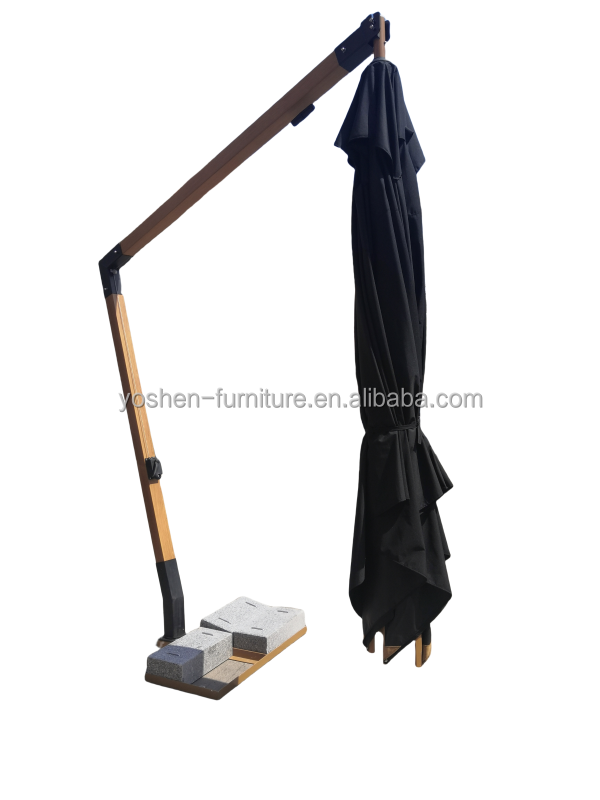 Parasol de jardin géant de 13 pieds, grand parasol noir, parasols de patio, parasols cantilever noirs géants de 4 m avec base 1