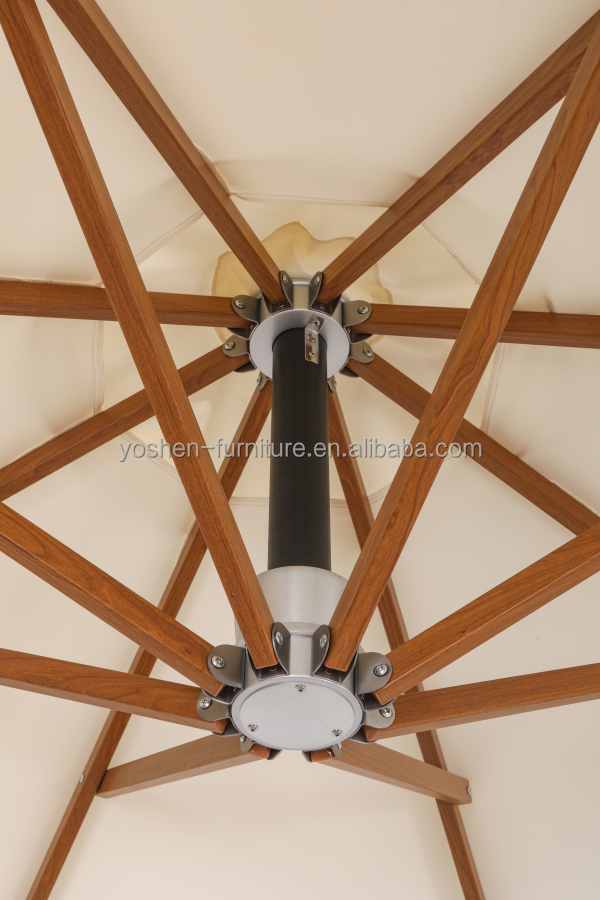 Parasol de plage avec poteau en aluminium aspect bois, parasol de jardin, parasol de patio 3