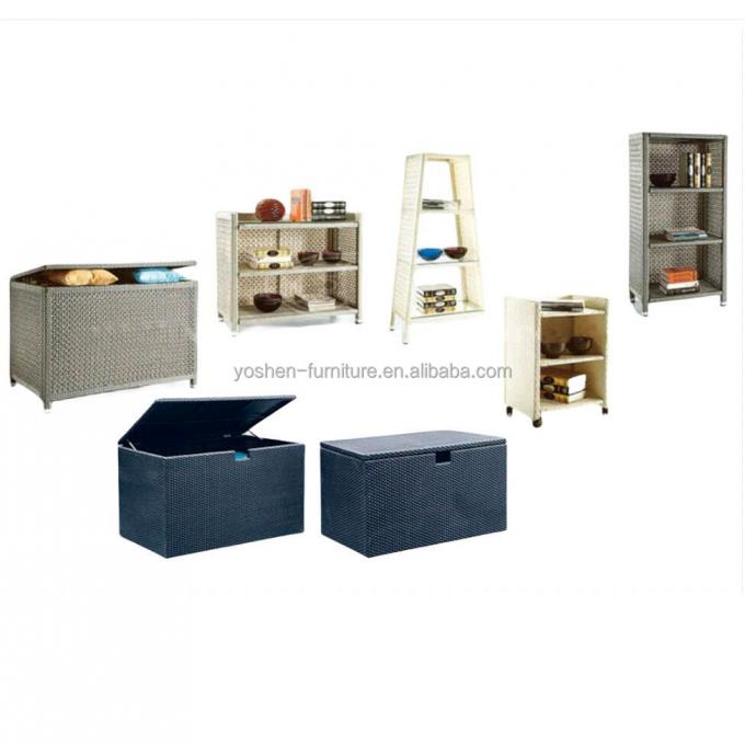 Décoration de piscine extérieure Coffret de rangement de jardin en résine de vigne élégant Boîtes de rangement en rotin et rangement de patio 2